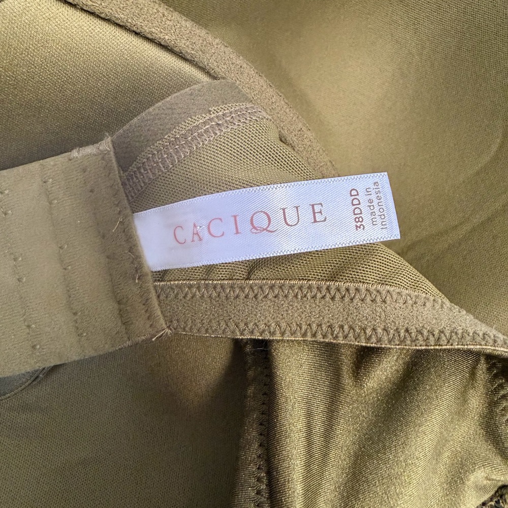 Cacique 38DDD Boost Plunge Bra Olive Green Black Lace NWT Lane Bryant - Picture 8 of 9